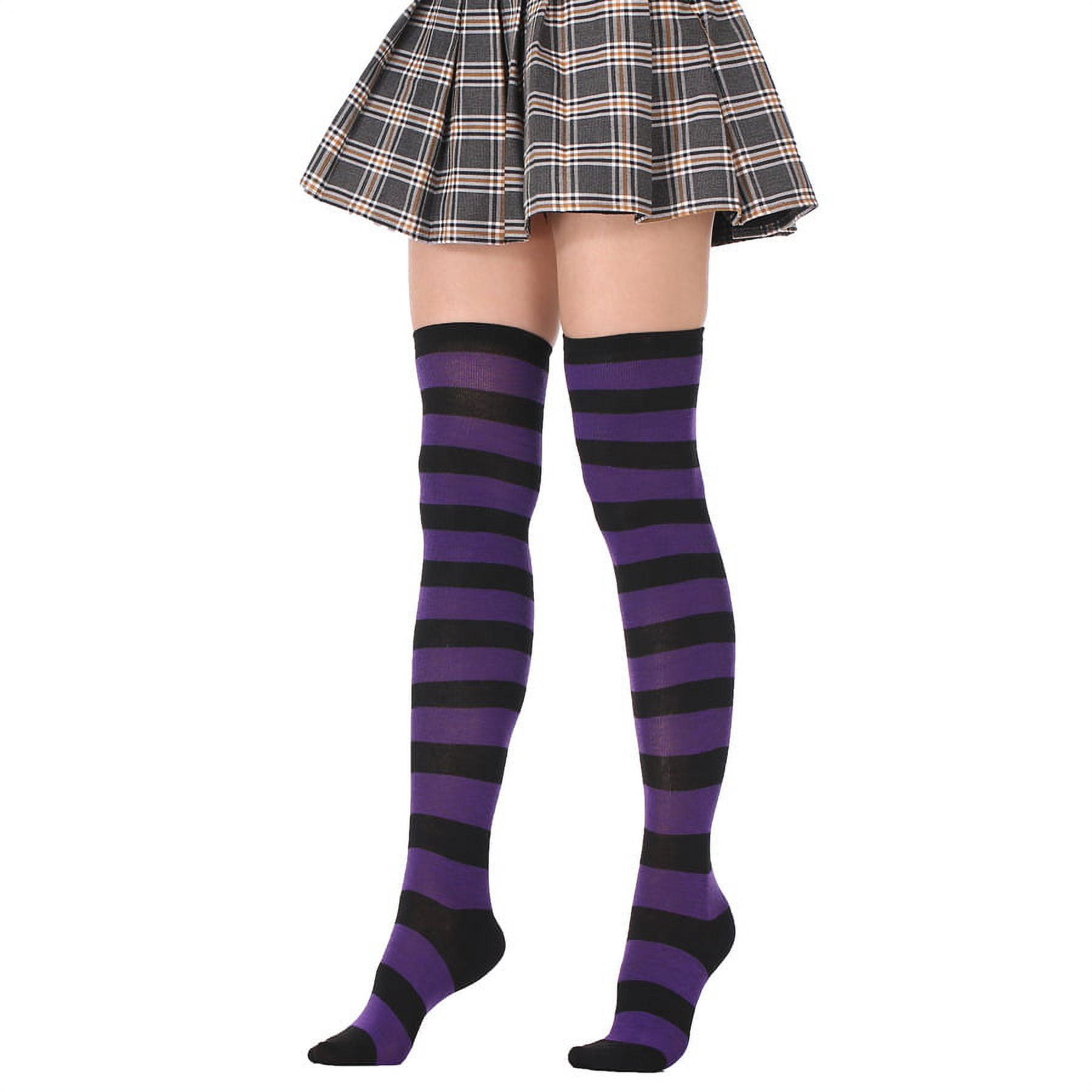 2 Pairs Women Long Striped Socks Over Knee High Stockings for