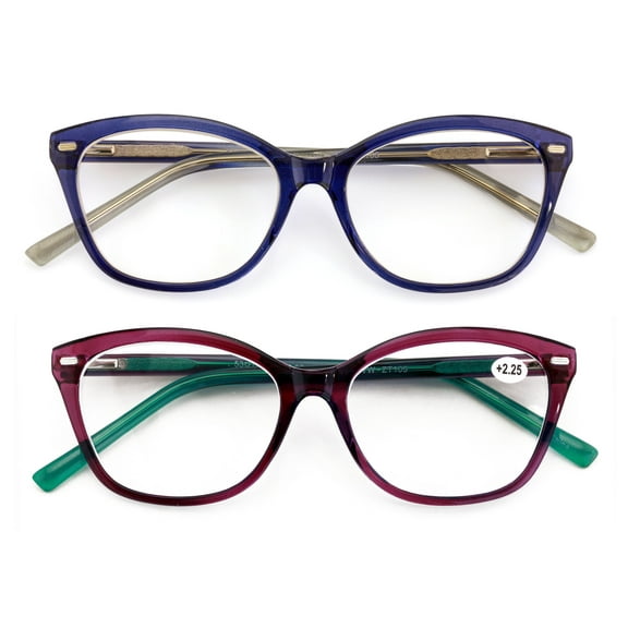 2 Pairs Women Optical Frame Translucent Fashion Reading Glasses - Clear Lens Reader ZT105 +1.75