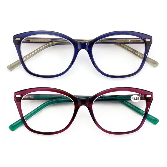 2 Pairs Women Optical Frame Translucent Fashion Reading Glasses - Clear Lens Reader ZT105 +2.00