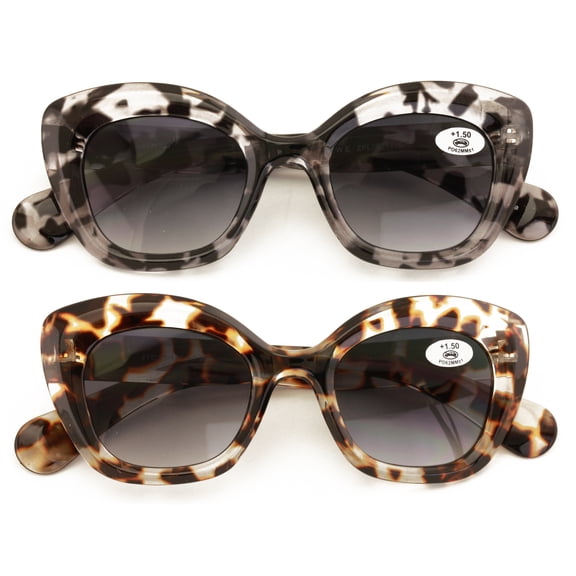 2 Pairs Women Outdoor Reading Sunglasses Oversized Full Gradient Lens Readers Oval Cateye +2.00