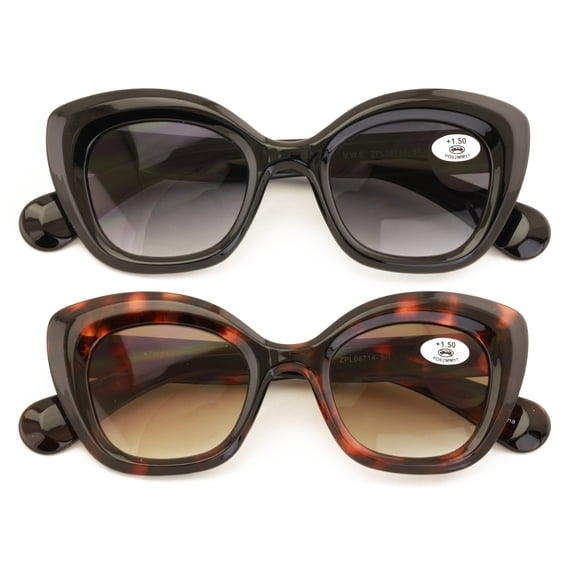 2 Pairs Women Outdoor Reading Sunglasses Oversized Full Gradient Lens Readers Oval Cateye +2.00