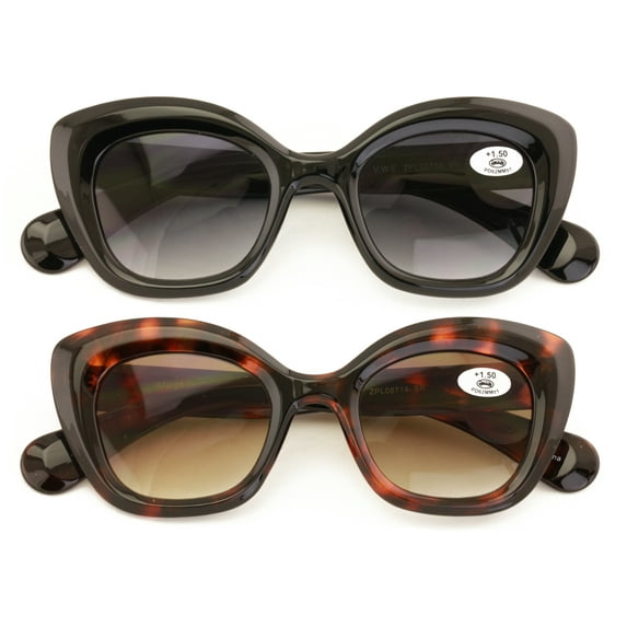 2 Pairs Women Outdoor Reading Sunglasses Oversized Full Gradient Lens Readers Oval Cateye +2.75