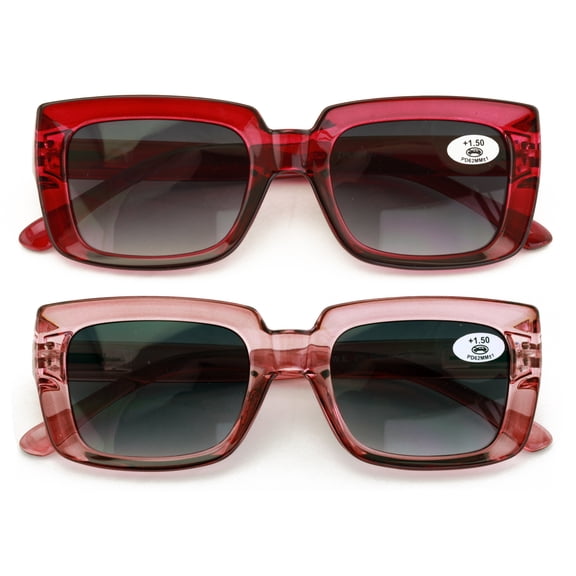 2 Pairs Women Outdoor Reading Sunglasses Rectangular Full Lens Readers Gradient UV Protection +2.75