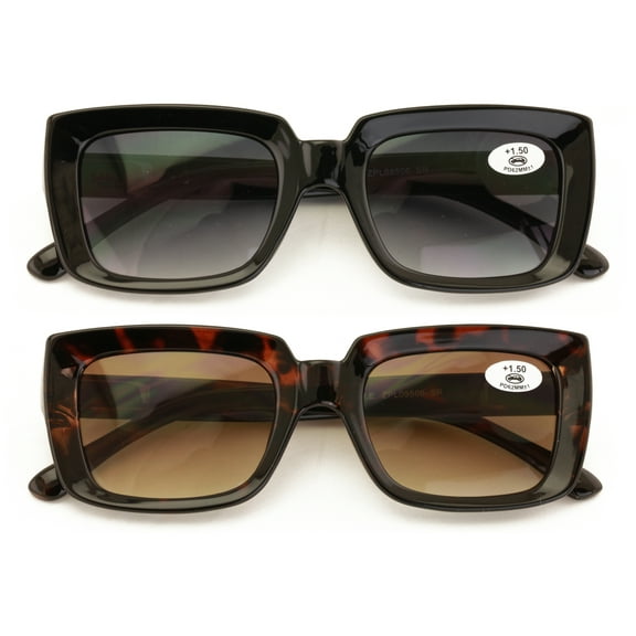 2 Pairs Women Outdoor Reading Sunglasses Rectangular Full Lens Readers Gradient UV Protection +3.25