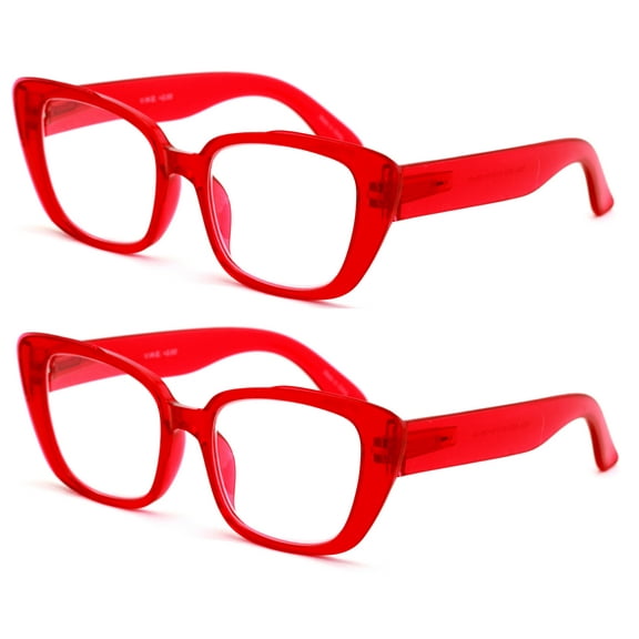 2 Pairs Women Oversize Transparent Reading Glasses - Spring Hinge Reader 7024 +1.00