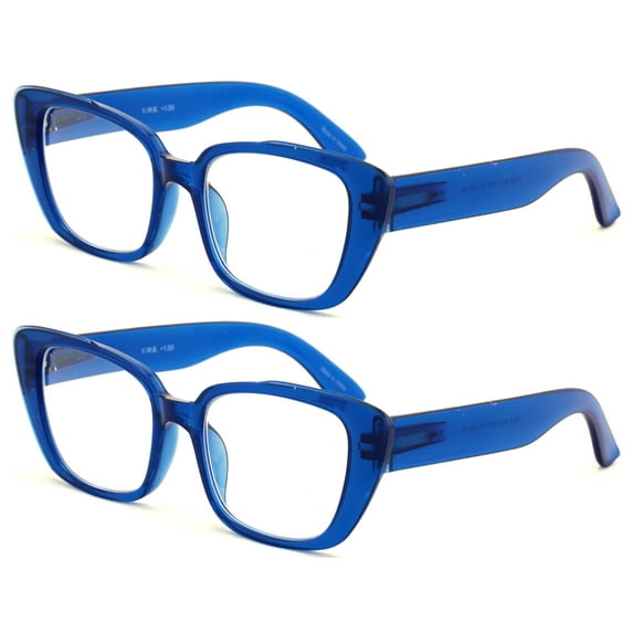 2 Pairs Women Oversize Transparent Reading Glasses - Spring Hinge Reader 7024 +1.00