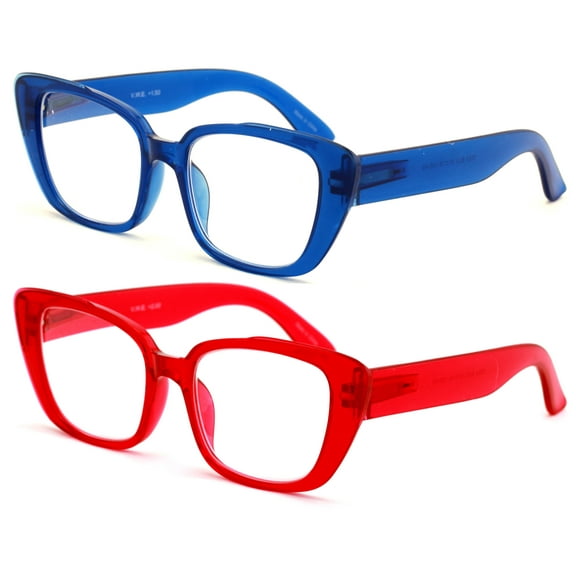 2 Pairs Women Oversize Transparent Reading Glasses - Spring Hinge Reader 7024 +1.25