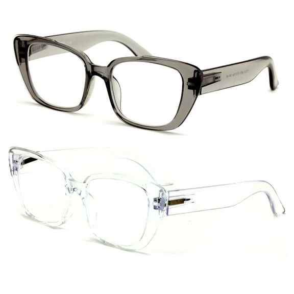 2 Pairs Women Oversize Transparent Reading Glasses - Spring Hinge Reader 7024 +1.50
