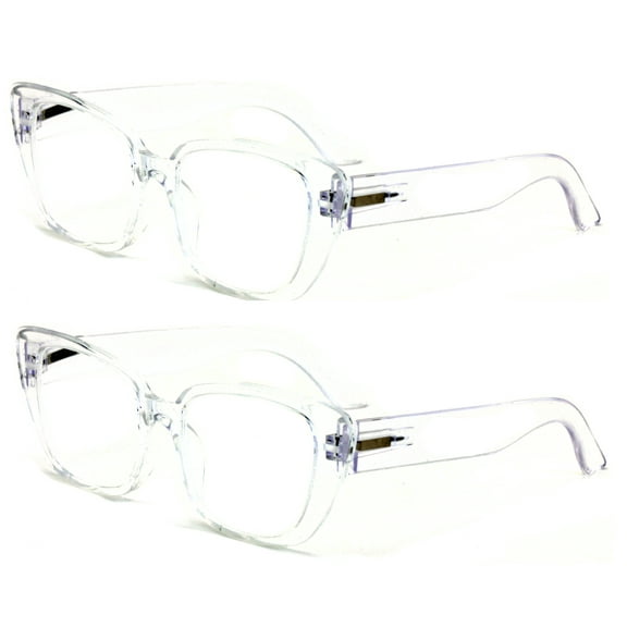2 Pairs Women Oversize Transparent Reading Glasses - Spring Hinge Reader 7024 +2.50
