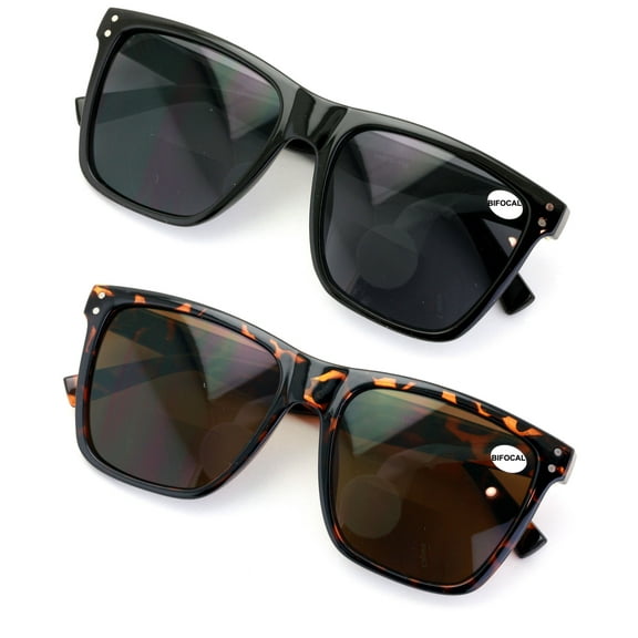 2 Pairs Women Oversized BIFOCAl Square Sunglasses Reader - Outdoor Reading Glasses 100% UV +1.75