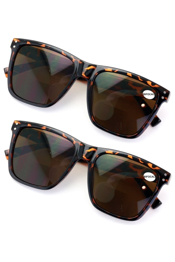 2 Pairs Women Oversized BIFOCAl Square Sunglasses Reader - Outdoor Reading Glasses 100% UV +2.00