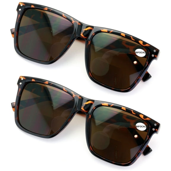 2 Pairs Women Oversized BIFOCAl Square Sunglasses Reader - Outdoor Reading Glasses 100% UV +2.25