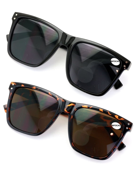 2 Pairs Women Oversized BIFOCAl Square Sunglasses Reader - Outdoor Reading Glasses 100% UV +2.75