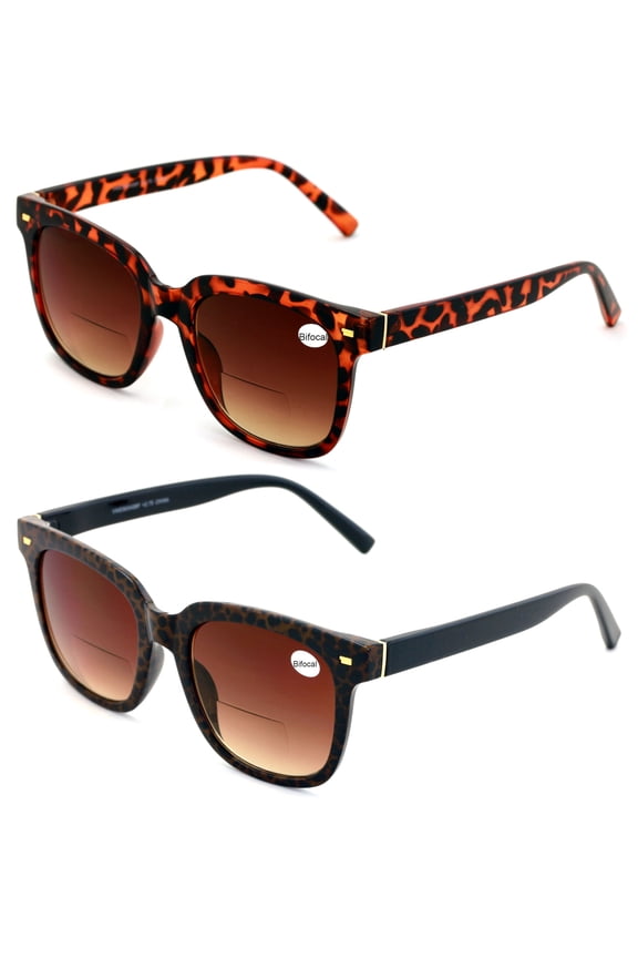 2 Pairs Women Oversized BIFOCAl Sunglasses Reader - Outdoor Reading 100% UV Gradient +1.75