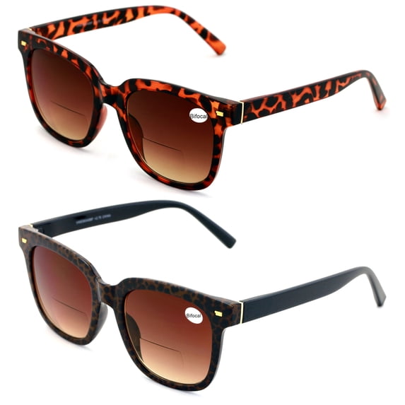 2 Pairs Women Oversized BIFOCAl Sunglasses Reader - Outdoor Reading 100% UV Gradient +2.25