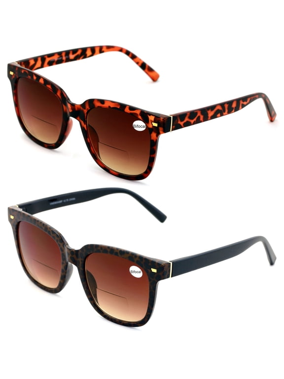 2 Pairs Women Oversized BIFOCAl Sunglasses Reader - Outdoor Reading 100% UV Gradient +2.25
