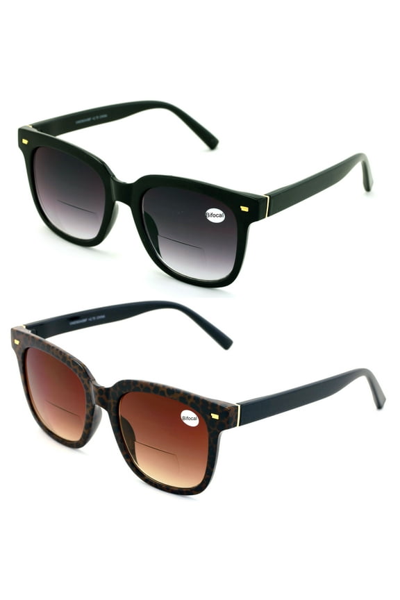 2 Pairs Women Oversized BIFOCAl Sunglasses Reader - Outdoor Reading 100% UV Gradient +2.75