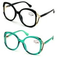 thumbnail image 1 of 2 Pairs Women Oversized Fashion Butterfly Anti Blue Ray UV Reading Glasses Metal Accent Readers +1.75, 1 of 8
