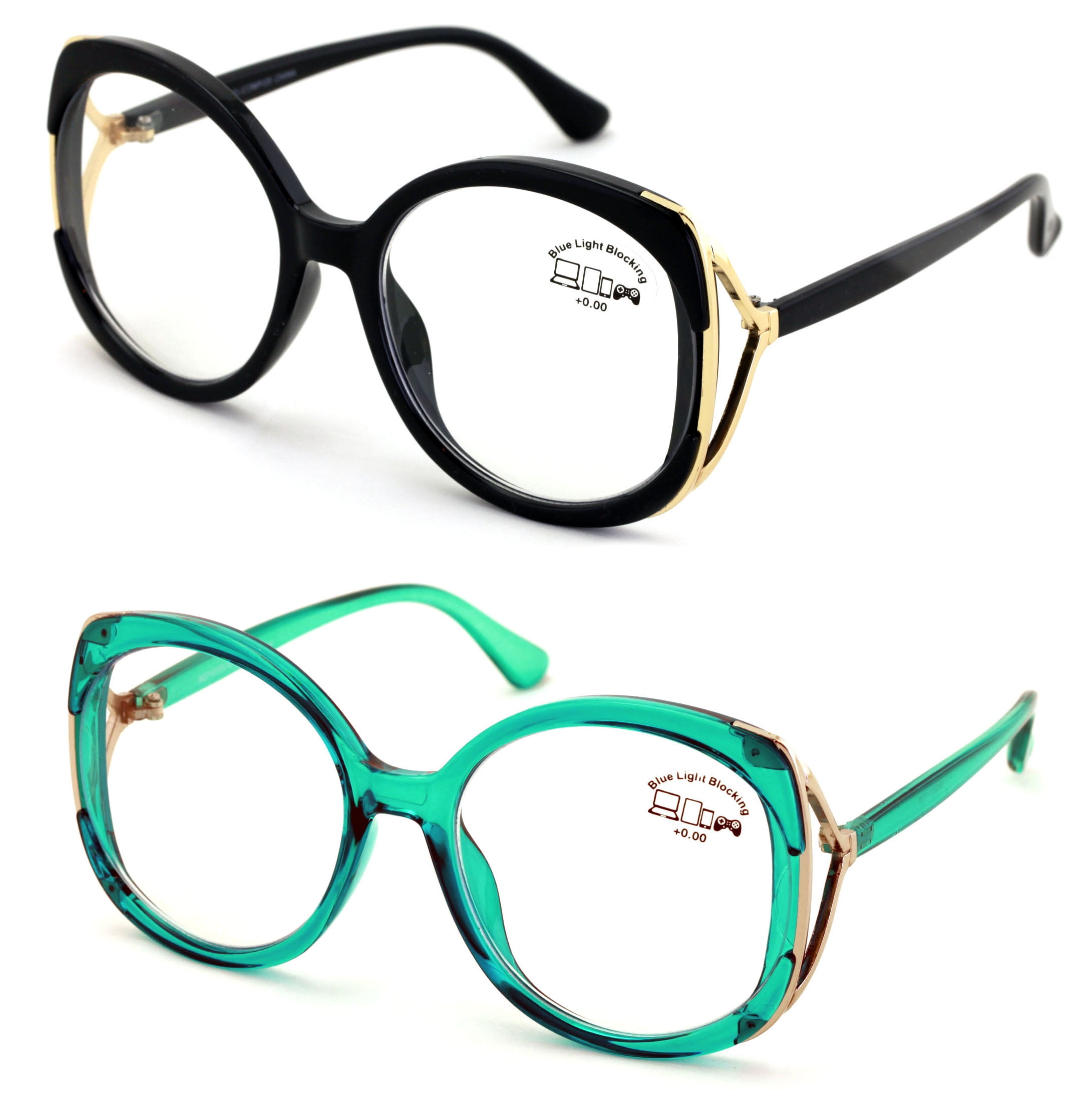 Accent Rays 2 Pairs Women Oversized Fashion Butterfly Anti Blue Ray UV Reading ...