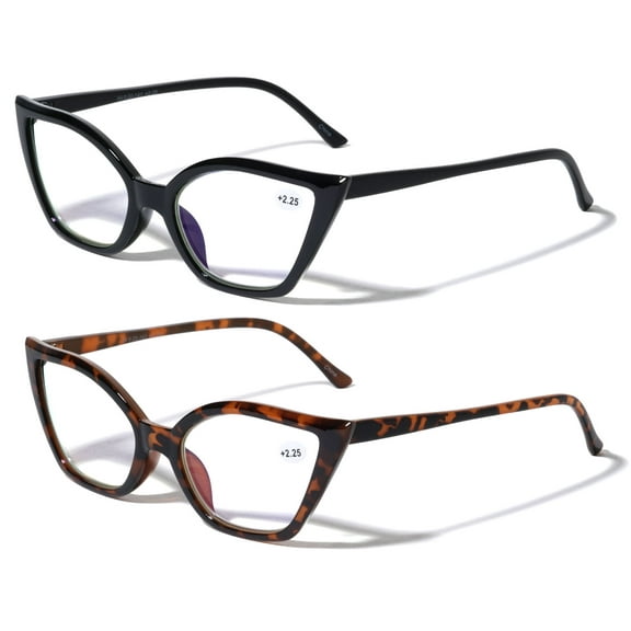 2 Pairs Women Pointed Tip Cat Eye Anti-Blue Reading Glasses - Clear Lens UV Protection Computer Readers +1.00