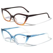 2 Pairs Women Pointed Tip Cat Eye Anti-Blue Reading Glasses - Clear Lens UV Protection Computer Readers +2.75