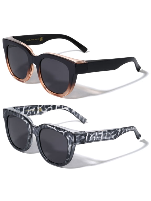 Polarized UV Protection Lightweight Women's Round Sunglasses, Coffee/Grey, 2-Piece