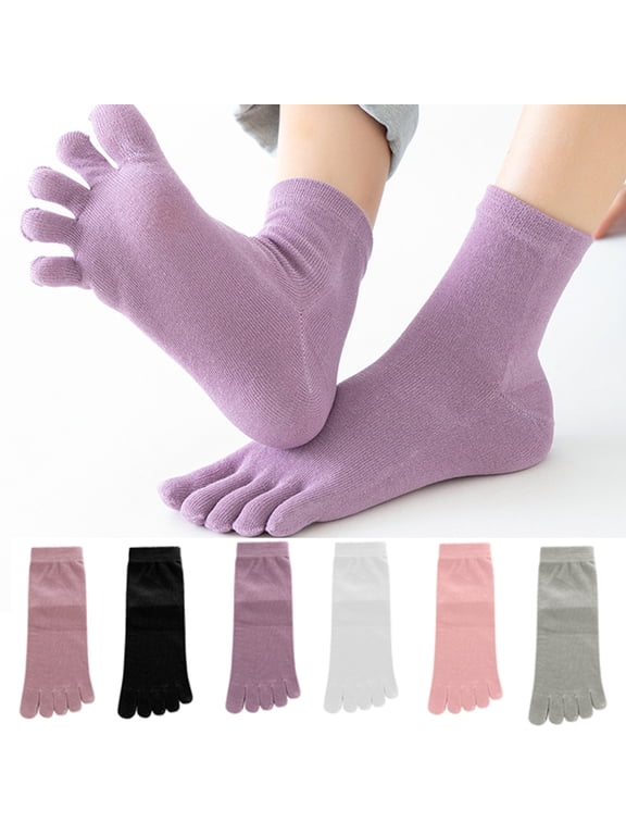 2 Pairs Women Toe Socks Cotton Five Toe Socks Breathable Compression Pure Color Tube Socks for Women Men Athletic Running