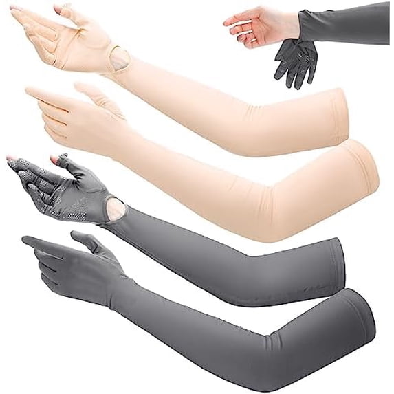 2 Pairs Women UV Long Sun Protection Gloves Touchscreen Arm Sun Driving Gloves UPF 50+ for Outdoor Sports Cycling