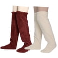 thumbnail image 1 of 2 Pairs Women Winter Leg Warmer Fuzzy Plush Over Knee Slipper Socks Solid Color Warm Thigh High Home Sleeping Stockings, 1 of 8