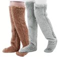 thumbnail image 1 of 2 Pairs Women Winter Leg Warmer Fuzzy Plush Over Knee Slipper Socks Solid Color Warm Thigh High Home Sleeping Stockings, 1 of 8