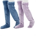 thumbnail image 1 of 2 Pairs Women Winter Leg Warmer Fuzzy Plush Over Knee Slipper Socks Solid Color Warm Thigh High Home Sleeping Stockings, 1 of 8