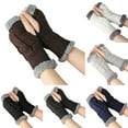 thumbnail image 1 of 2 Pairs Women Winter Warm Knit Fingerless Gloves Hand Thumbhole Arm Warmers Mittens, 1 of 7