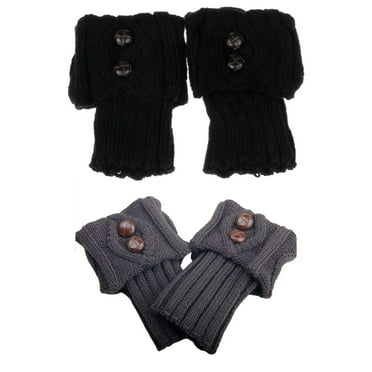 2 Pairs Women Winter Warm Knitted Boot Cuff Sock Short Leg Warmers Diamond Flap 2 Buttons Knitted Wool Sock Covers Fashion Boot Covers Foot Protectors - Combo 2