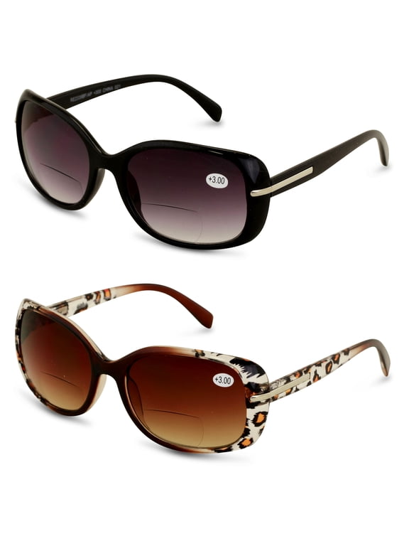 2 Pairs Women's Bifocals Reading Sunglasses Reader Glasses Vintage Outdoor Black and Leopard