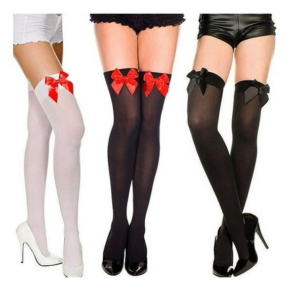 2 Pairs Women's Fashion Stretch Lace Bow Thigh High Stockings Over The Knee Sexy Socks