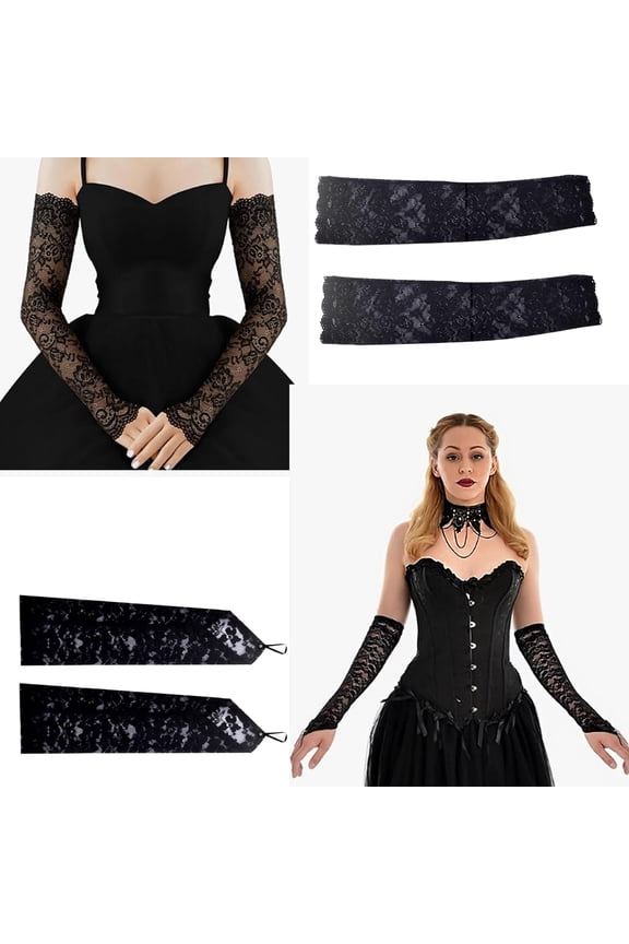 2 Pairs Women's Long Lace Fingerless Gloves Black Floral Lace Elbow Length Arm Sleeves Y2k for Wedding Tea Party Opera Engagement Dress Prom
