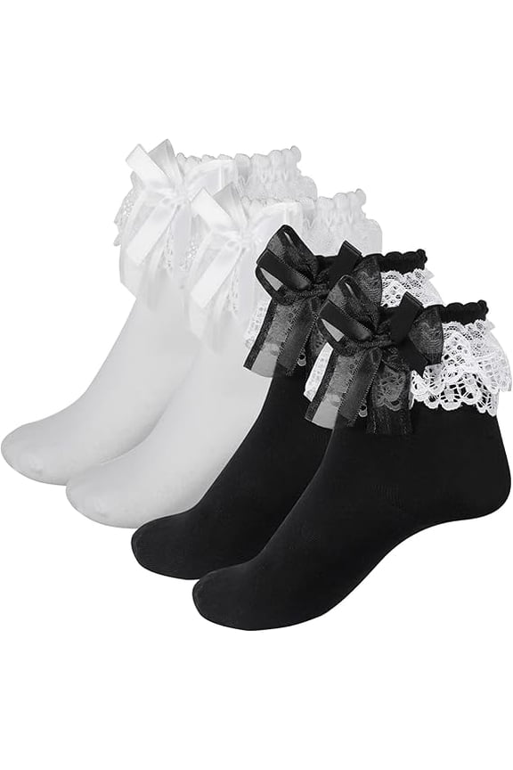 2 Pairs Women's Ruffle Socks, Lace Ruffle Socks, Cute Opaque Frilly Socks Stylish Princess Socks Dress Socks for Women Girls