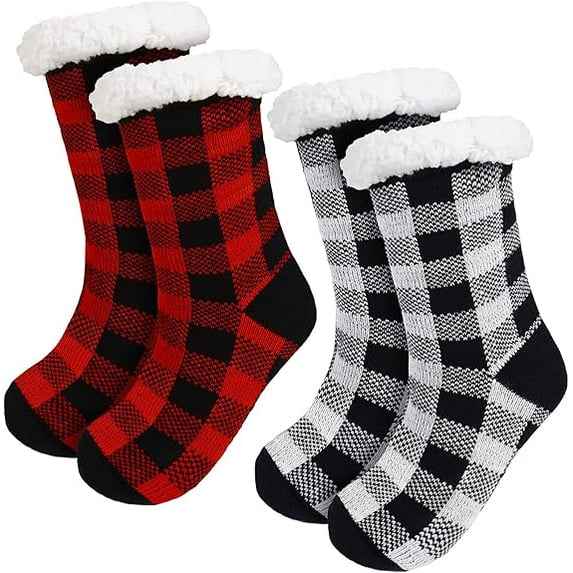 2 Pairs Women's Slipper Socks Winter Fuzzy Thick Fleece Lining Socks Thermal Christmas Stocking