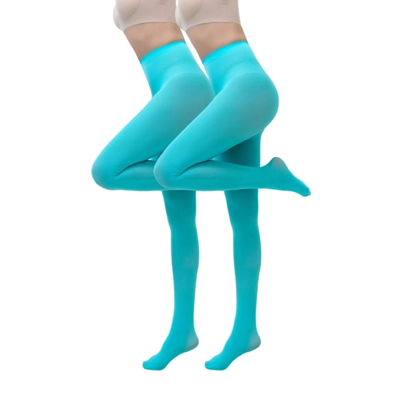 2 Pairs Women's Solid Color Tights, Soft Semi Opaque High Waist Pantyhose Tights Stockings Sky Blue L