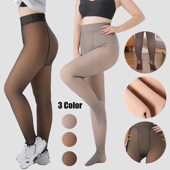 2 Pairs Women's Thermal Fleece Lined Tights, Opaque Stockings Pantyhose Extra Warm Winter Leggings, Plus Size Large Tights for Daily Wear and Casual Outfits - Black+Gary