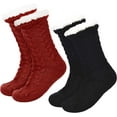 thumbnail image 1 of 2 Pairs Women's Warm Slipper Socks Christmas Fuzzy Socks Fleece-lined Non Slip Slipper Socks, 1 of 7