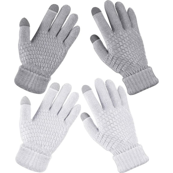 2 Pairs Women's Winter Touch Screen Gloves Warm Fleece Lined Knit Gloves Elastic Cuff Winter Texting Gloves