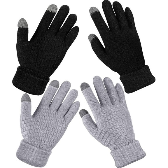 2-Pairs Women's Winter Touchscreen Gloves Warm Knit Gloves, Elastic Cuff Winter Gloves