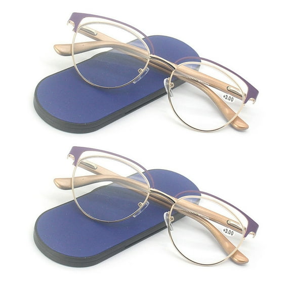 2 Pairs Womens Cat Eye Metal Reading Glasses Spring Hinge Readers Comfortable
