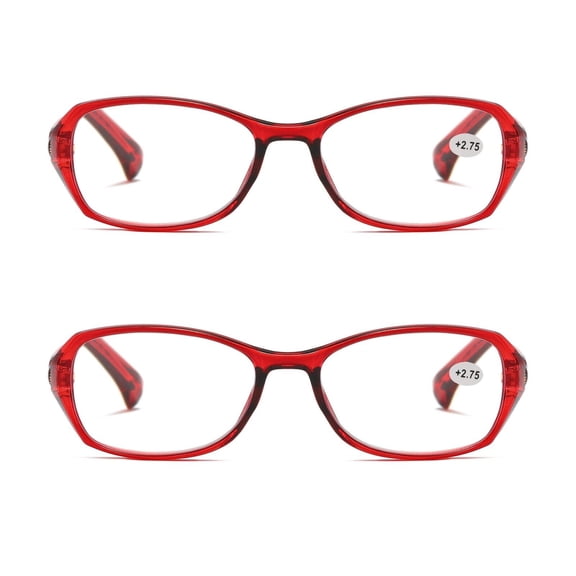 2 Pairs Womens Ladies Blue Light Blocking Reading Glasses Red Readers for Reading Paper work +2.75
