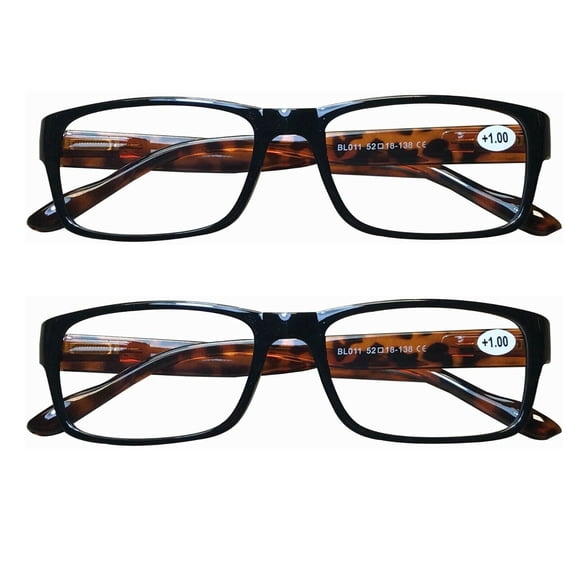 2 Pairs Unisex Rectangular Blue Light Blocking Reading Glasses Spring Hinge Readers