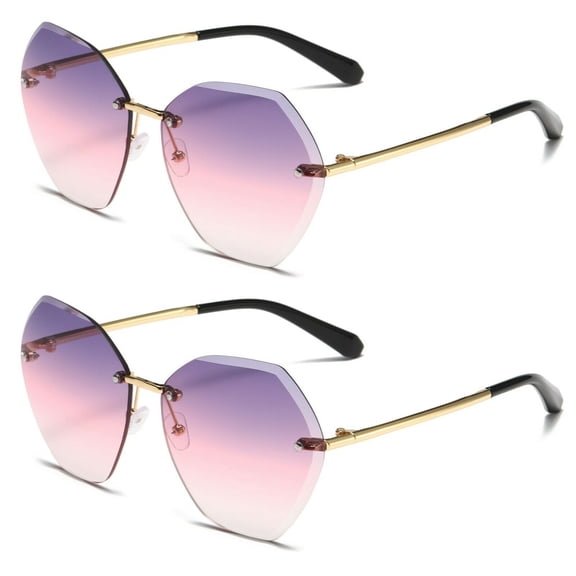 2 Pairs Womens Oversized Rimless Sunglasses for Driving Outdoor Activity Sports UV 400