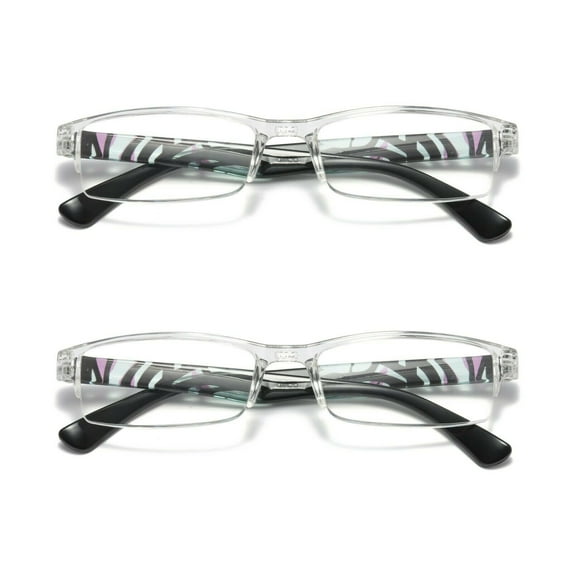 2 Pairs Womens Slim Rectangle Half Frame Blue Light Blocking Reading Glasses Readers +3.00