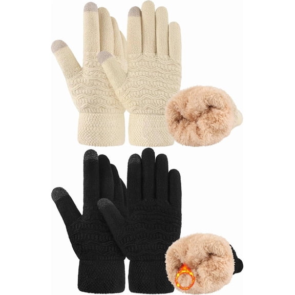 2 Pairs Womens Winter Gloves Warm Fleece Lined Thermal Thickened Touch Screen Wool Gloves for Cold Weather
