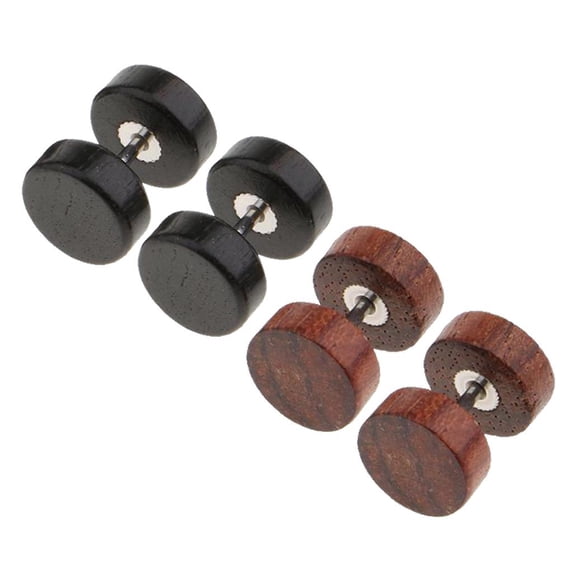2 Pairs Wood Barbell Stud Earring Illusion 16g Stainless Steel Pin Stud - (1.2x6x8mm), 16g